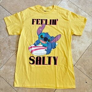 New LILO and STITCH T-shirt Surfing Feelin Salty Glitter Yellow Medium